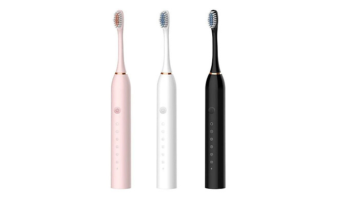 USB Rechargeable Waterproof Electric Toothbrush + 4 Toothbrush Heads - 3 Colours
