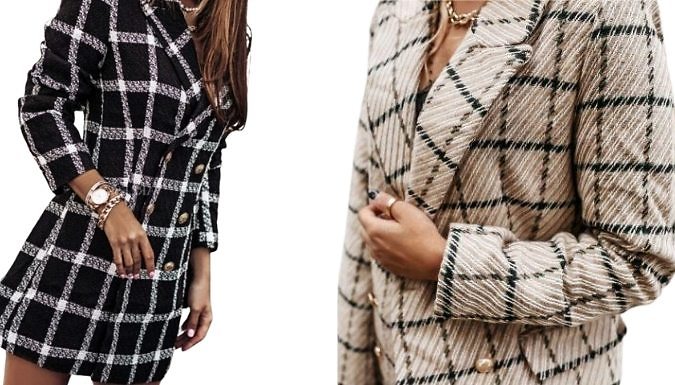 Plaid Lapel Blazer Dress - 5 Styles, 4 Sizes