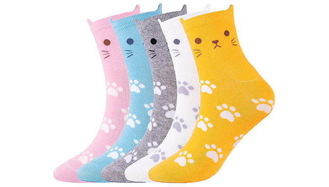 1 or 5 Pairs of Cute Soft Kitty Socks - 5 Colours