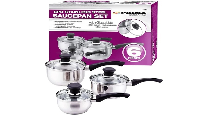 6-Piece Prima Stainless Steel Cookware Set – Durable, High-Performance Saucepans!