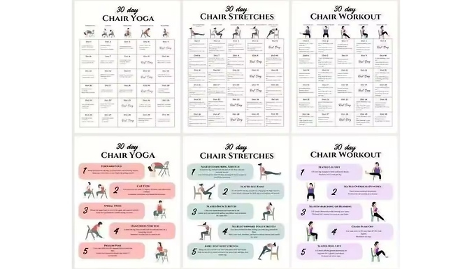 Complete Chair Fitness Poster Set – 3 Monthly Plans & 3 Exercise Guides!