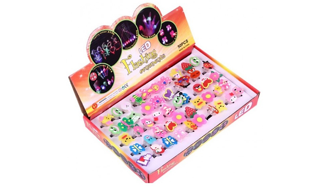 50-Pack of Light Up LED Cartoon Style Rings