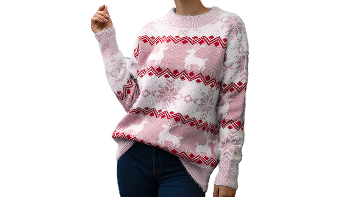 Women's Snowflake & Reindeer Jumper - 4 Sizes & 4 Colours