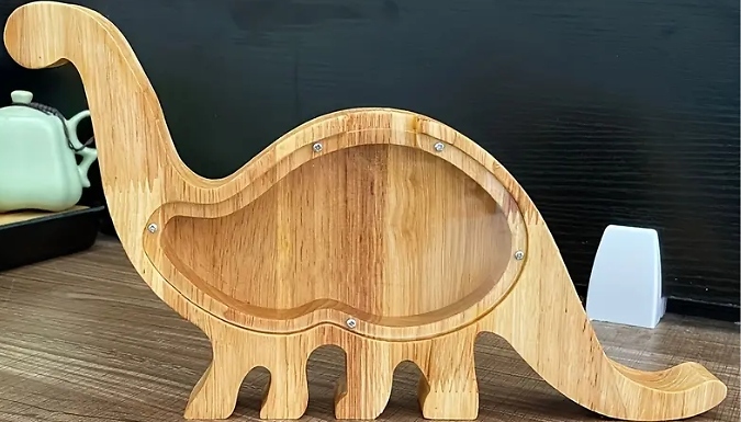 Wooden Jurassic Transparent Piggy Bank