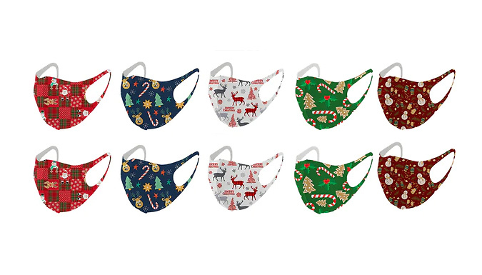 5 or 10 Christmas-Themed Washable Face Masks Deal Price £9.99