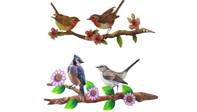 2-Piece Set of Metal Bird Outdoor Wall Decorations