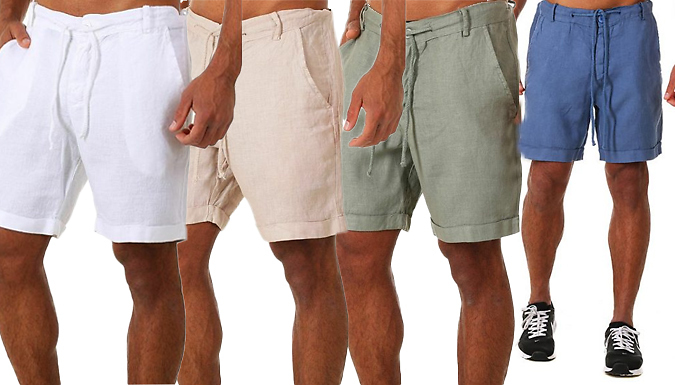 Men’s Casual Tie Waist Linen Shorts - 4 Colours & 5 Sizes