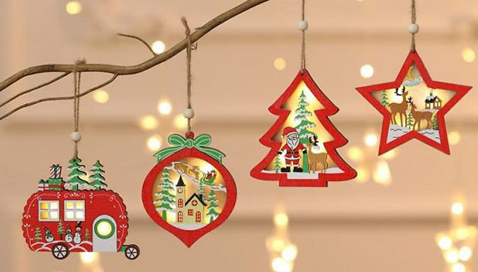 Justgiftdirect 4-Pack of LED Light-Up Festive Scene Tree Ornaments