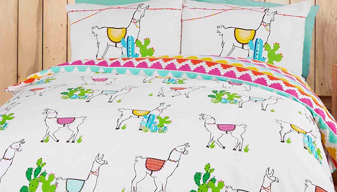 Happy Llamas Reversible Duvet Cover Set - 3 Sizes