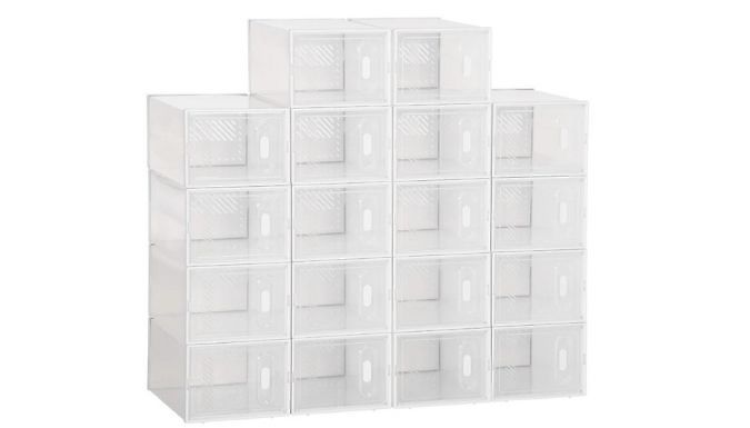 18 Piece Stackable Clear Shoe Box Set with Magnetic Doors