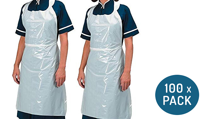 100 White Disposable Anti-Bacterial Aprons
