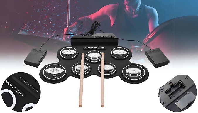 7-Pad Roll-Up Electronic Drum Practice Kit