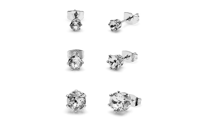 Set of Three Crystal Stud Earrings - 2 Colours