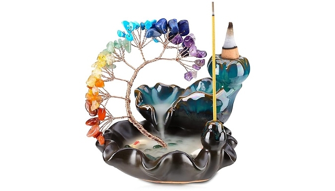 Ceramic Incense Burner with Rainbow Crystal Tree - 2 Colours