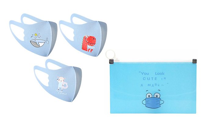 Kids' Cartoon Face Cover With Storage Bag