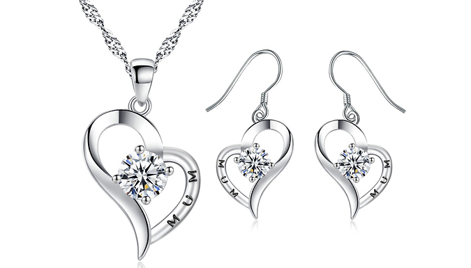 Heart Crystal Earrings and Pendant Set