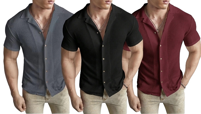 Men's Slim Fit Waffle Knit Shirt - 3 Colours & 5 Sizes