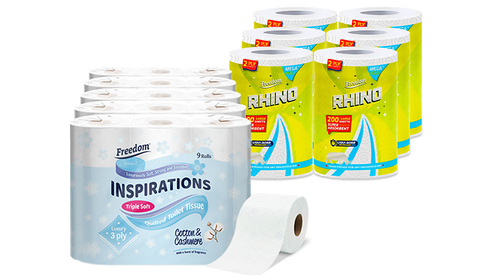 69 or 114 Freedom Jumbo Rhino 3-Ply Toilet Paper & Kitchen Towels