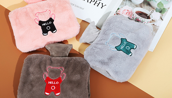 Illustrated Teddy Hot Water Bottle - 3 Colours