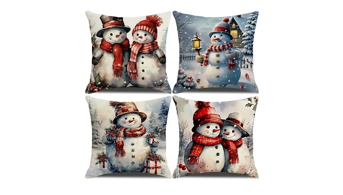 4-Pack Christmas Pillow Covers - Snowman or Santa Claus