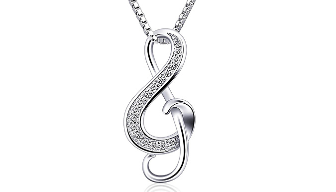 Cubic Zirconia Musical Note Pendant Necklace