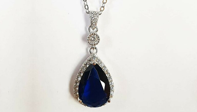 Blue Gemstone Pear Cut Created Diamond Necklace