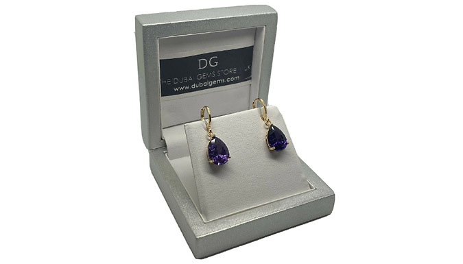 Pear-Cut Purple Gemstone Dangle Earrings