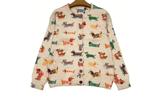 Women's Dachshund Print Knitted Cardigan - 5 Sizes from Go Groopie IE