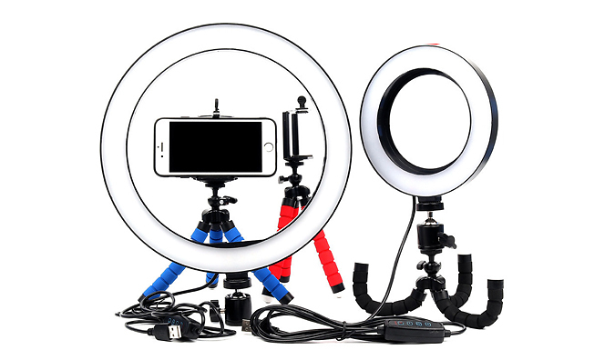 LED Selfie Ring Light with Tripod & Phone Clip - 2 Sizes