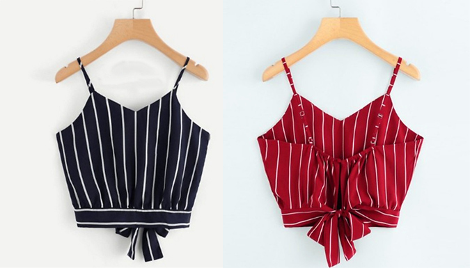 V-Neck Striped Tie-Back Crop Top - 3 Colours & 4 Sizes