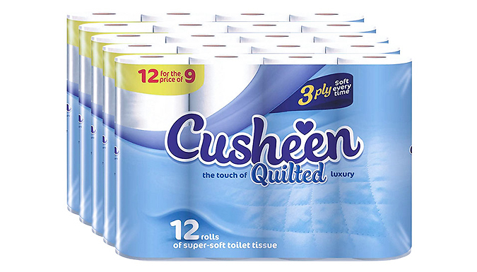 60-Pack of Cusheen Quilted White Toilet Rolls