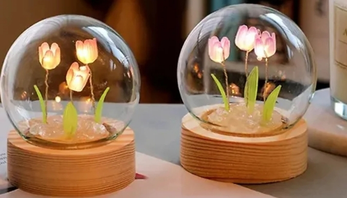 Glass Dome Tulip Night Light - 2 Designs, 4 Colours