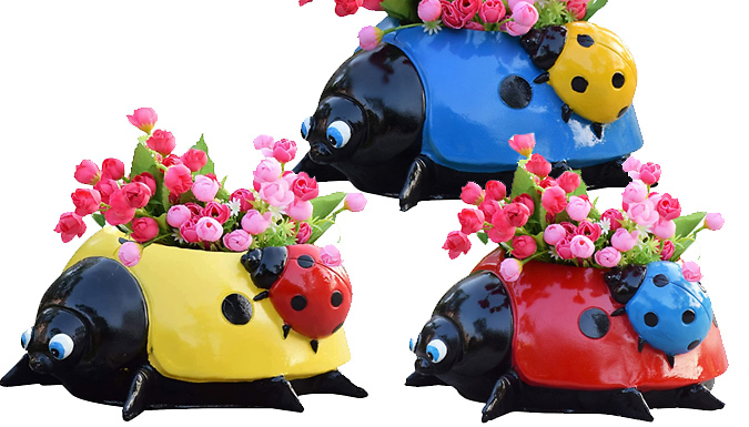1 or 3 Mini Ladybug Metal Flower Pots - 3 Colours