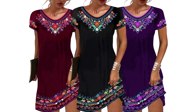 Floral Print Loose-Fit Casual Dress - 3 Colours, 6 Sizes!