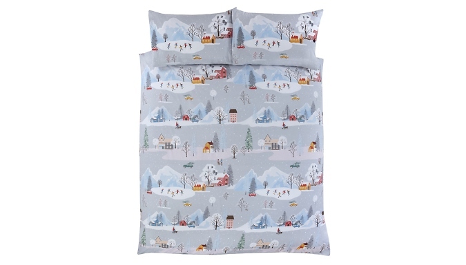 Winter Festive Christmas Town Duvet Cover Bedding Set - 3 Sizes