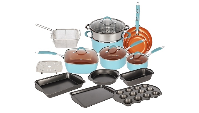 19-Piece PFA-free Non-Stick Cookware & Baking Set - 3 Colours
