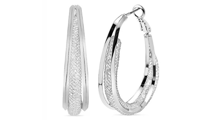 Drop Mesh Hoop Earrings with Faux Crystals
