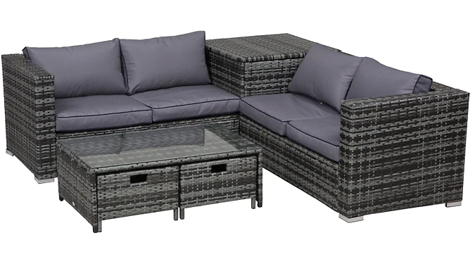 4-Seater Rattan Sofa & Storage Table Set - 2 Colours