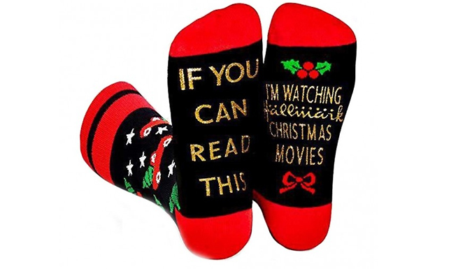 1 or 3-Pack of Christmas 'If You Can Read This, I'm Watching Hallmark Christmas Movies' Socks - 3... from Go Groopie IE