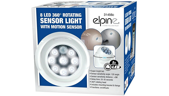 2-Pack of 360° Rotating 8 LED Motion Sensor Lights