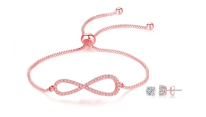 Swarovski Encrusted Infinity Bracelet & Earring Set - 3 Colours, Optional Gift Box