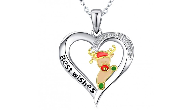 1 or 2 Christmas Best Wishes Heart Necklaces - 2 Designs