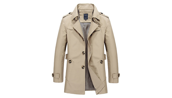 Men’s Button Up Trench Coat – 5 Colours & Sizes Deal Price £27.99