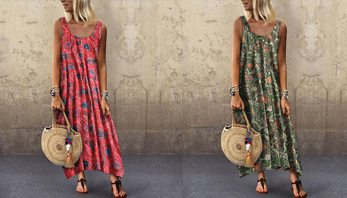 Scarf Print Chiffon Maxi Dress - 4 Colours & 3 Sizes