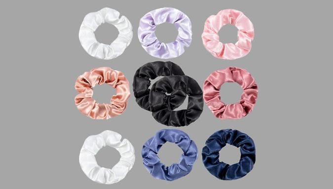 10-Pack of Silky Satin Elastic Hair Scrunchies - 9 Colour Options