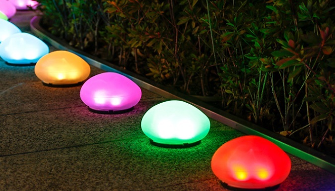 1, 2 or 4-Pack of Solar-Powered Simulated Pebble Garden Lights - 3 Colours!