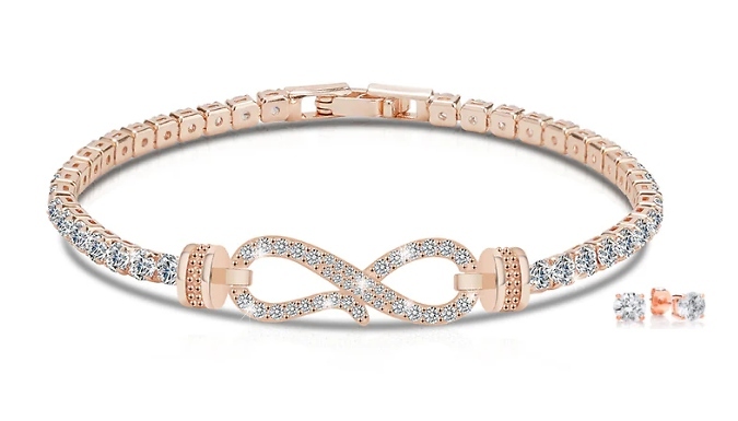 Pave Infinity Tennis Bracelet & Earring Set - 2 Colours