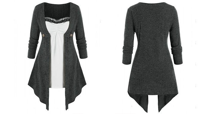 2-in-1 Lace Detail Cardigan Top - 4 Colours & 6 Sizes