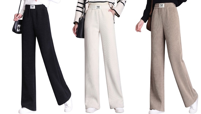 Fleece-Lined Straight Wide Leg Trousers - 3 Colours & 5 Sizes