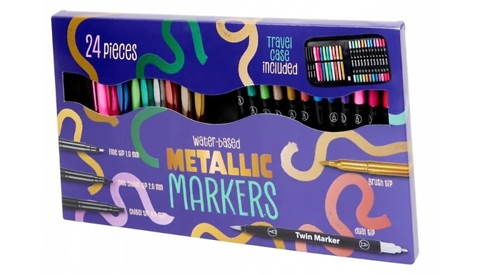 Set of 24 Water-Based Metallic Marker Pens